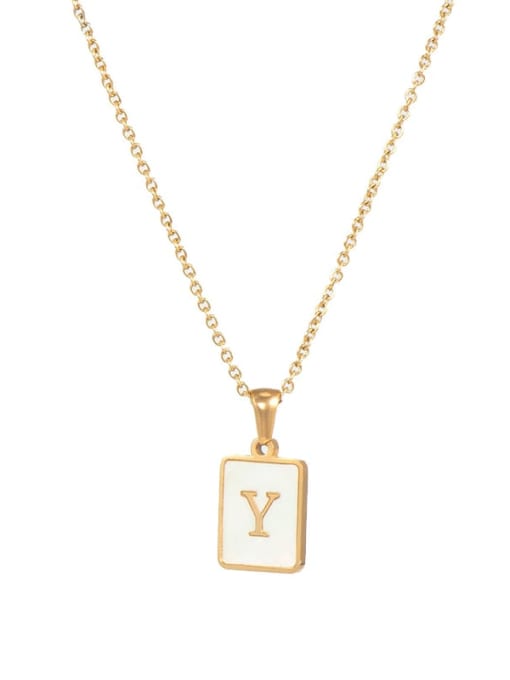 Square Gold White y Titanium Steel Shell  Minimalist Square Letter  Pendant Necklace