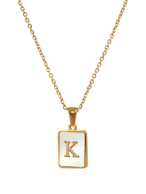 Square Gold White K Titanium Steel Shell  Minimalist Square Letter  Pendant Necklace