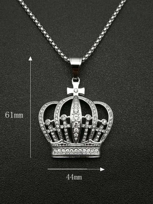 HI HOP Titanium Steel Rhinestone Crown Vintage Necklace For Men 1