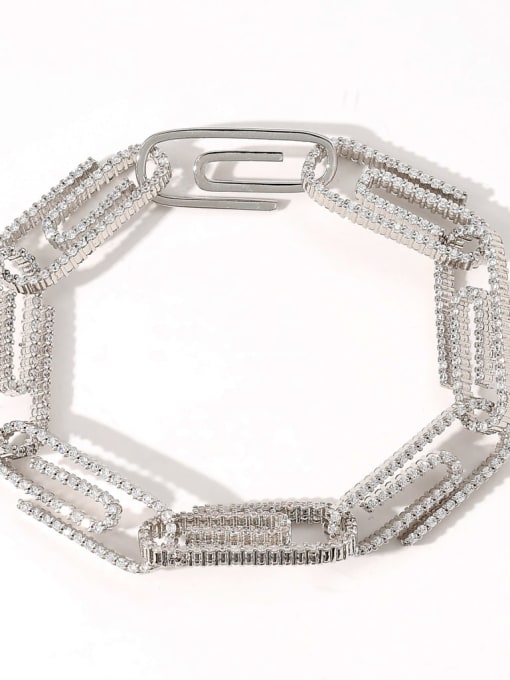 Silver 8inch Brass Cubic Zirconia Geometric Hip Hop Bracelet