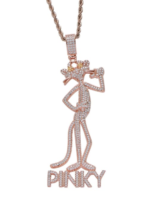 Pink +twist chain Brass Cubic Zirconia Leopard Hip Hop Necklace