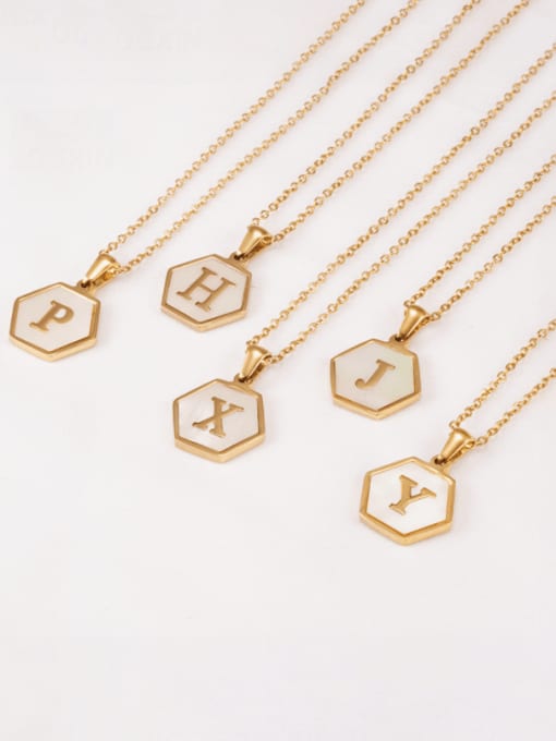 ZXIN Stainless steel  English Letter Minimalist Shell Hexagon Pendant Necklace 0