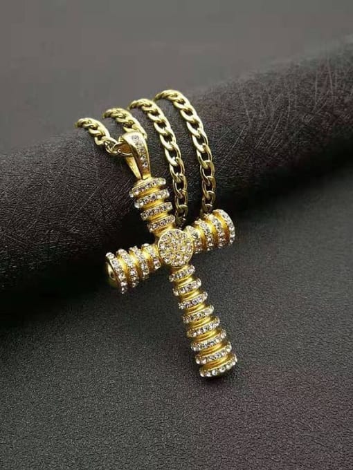HI HOP Titanium Steel Rhinestone Cross Vintage Regligious Necklace For Men 2