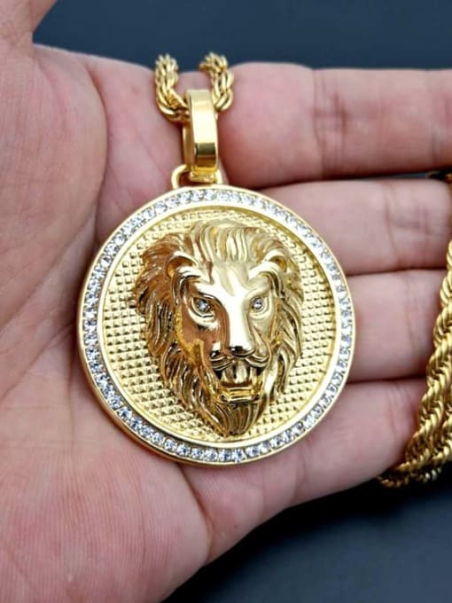 HI HOP Titanium Lion Rhinestone Crown Hip Hop Necklace For Men 1