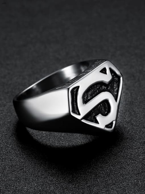 Steel color rendering Stainless steel  Letter Geometric Vintage Band Ring