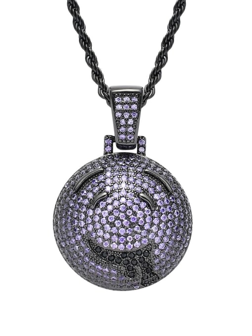 Purple +chain Brass Cubic Zirconia Cartoon drooling expression Hip Hop Necklace