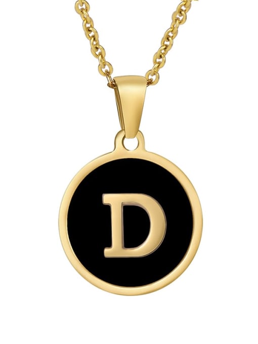 Golden D Titanium Steel Enamel Letter Minimalist  Round Pendant Necklace