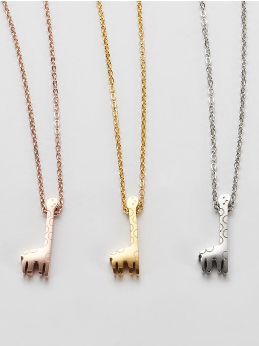 Ke Hong Titanium Simple Deer  Pendant Necklace