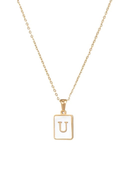 Square Gold White u Titanium Steel Shell  Minimalist Square Letter  Pendant Necklace