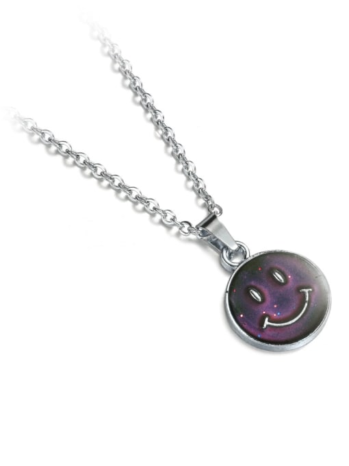 Steel color Titanium Steel Round Discoloration Cool Smiley Necklace