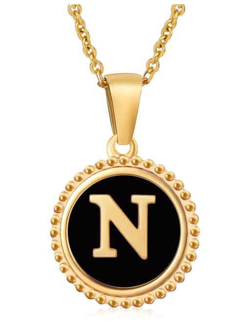 N Stainless steel Acrylic Letter Minimalist Round Pendant Necklace