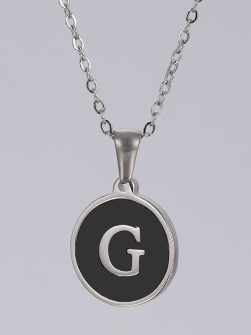 Steel Black G Stainless steel Acrylic Letter Minimalist Round Pendant Necklace