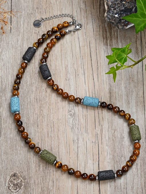 4 45cm Stainless steel Natural Stone Geometric Bohemia Beaded Necklace