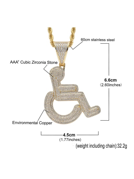MAHA Brass Cubic Zirconia Wheelchair disabled Hip Hop Necklace 3