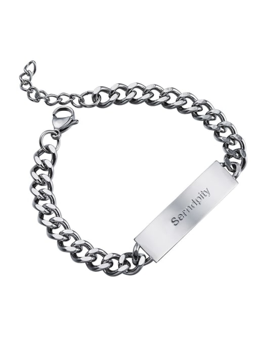 Steel color (18.5cm) Titanium Steel Geometric Hip Hop Link Bracelet