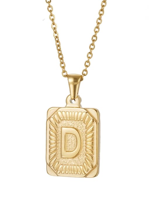 Golden D Stainless steel English Letter  Vintage Square Pendant Necklace
