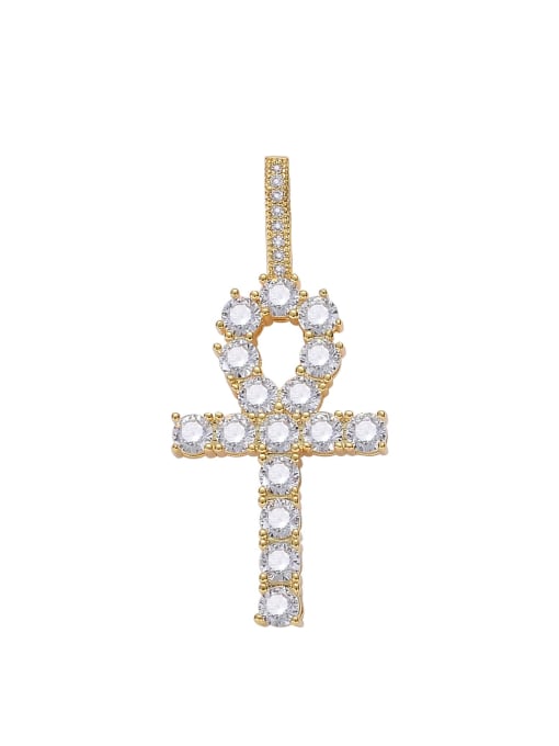 Gold single Pendant Brass Cubic Zirconia Cross Hip Hop Necklace