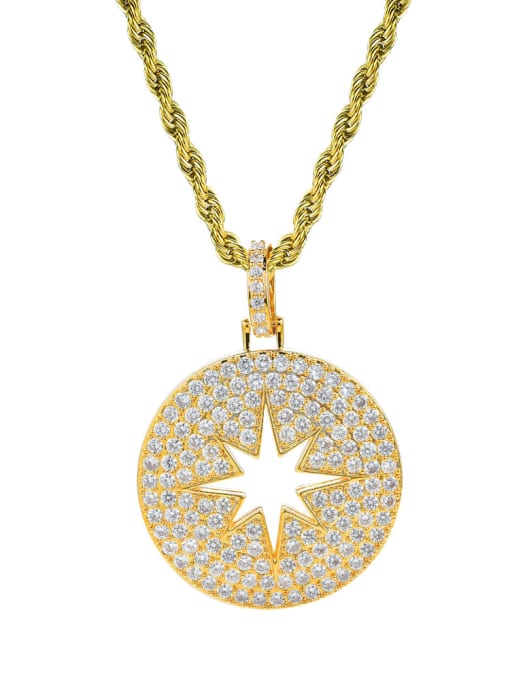 Real gold twist chain Brass Cubic Zirconia Star Hip Hop Necklace