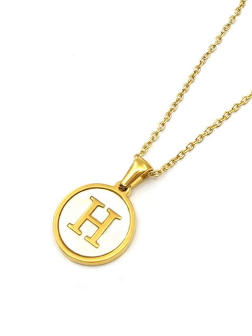 Golden H Titanium Steel Shell Letter Minimalist  Round Pendant Necklace