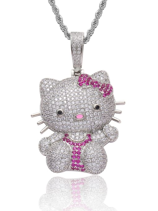 Steel color+3mm24inch Brass Cubic Zirconia Cat Dainty Necklace