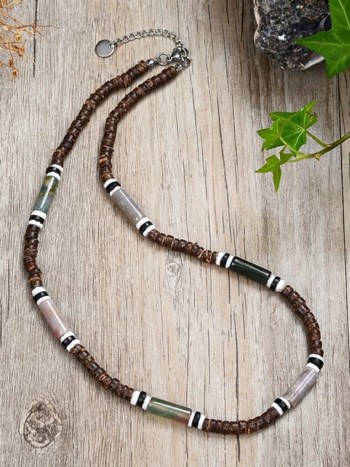 JZ Men's bead Stainless steel Natural Stone Geometric Bohemia Beaded Necklace
