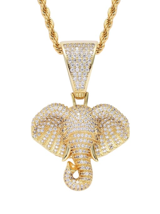 MAHA Brass Cubic Zirconia Elephant Hip Hop Necklace 0