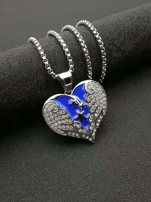 HI HOP Titanium Steel Cubic Zirconia Enamel Heart Vintage Necklace For Men 2