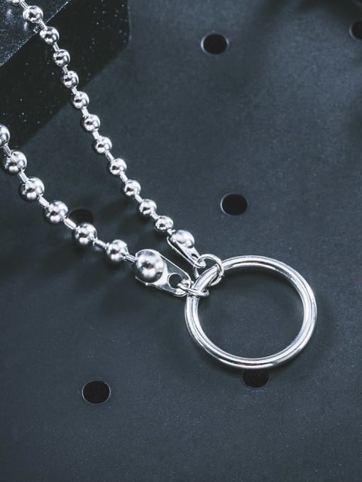 WOLF Titanium Steel Hollow Geometric Hip Hop Bead Chain Necklace 2