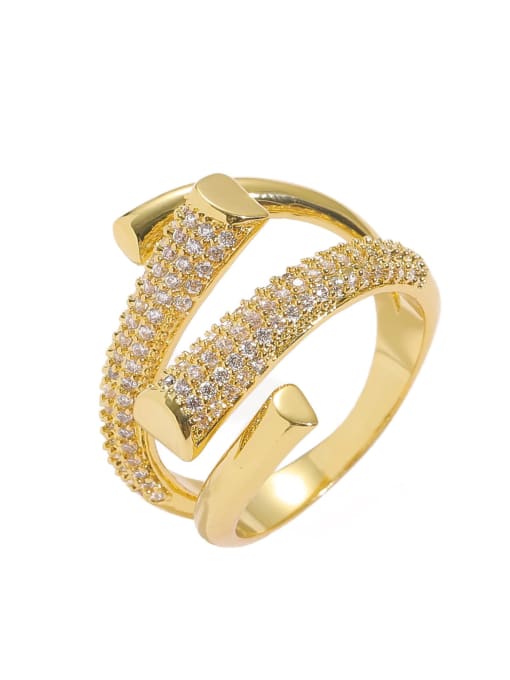 gold Brass Cubic Zirconia Cross Hip Hop Stackable Ring