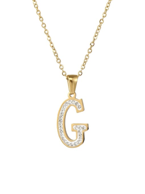 G Stainless steel Rhinestone Minimalist Letter  Pendant  Necklace