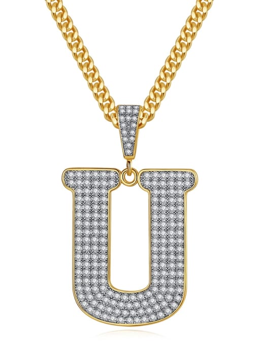 Teem Men Brass Cubic Zirconia Letter Hip Hop Initials Necklace 2