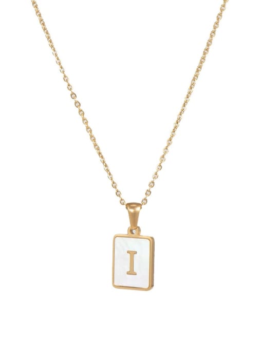 Square Gold White I Titanium Steel Shell  Minimalist Square Letter  Pendant Necklace