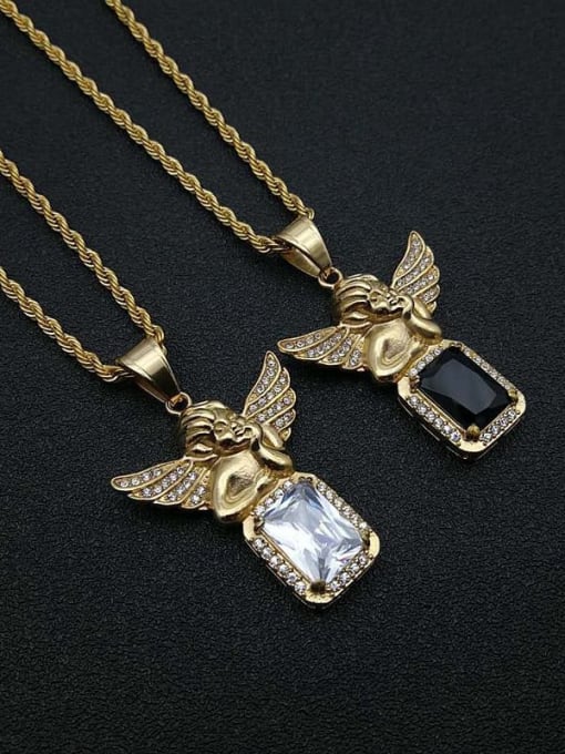 HI HOP Titanium Steel Glass Stone Angel Vintage Necklace For Men 0