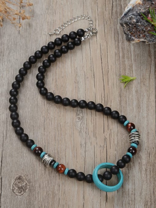 5 45cm Stainless steel Natural Stone Geometric Bohemia Beaded Necklace