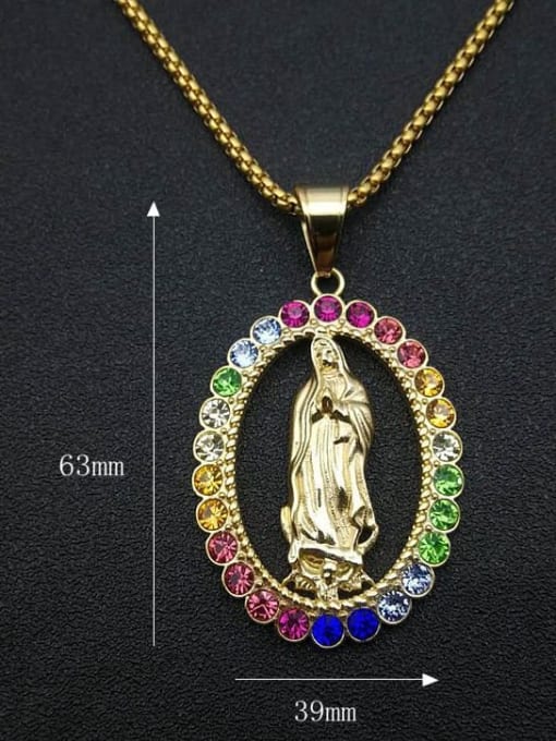 Gold large+chain3mm*61cm Titanium Steel Rhinestone Religious Vintage Necklace For Men