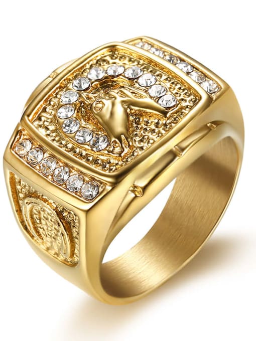 Gold Size Titanium Steel Cubic Zirconia Square Trend Band Ring