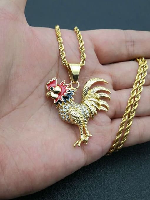 HI HOP Titanium Chickens Rhinestone Geometric Hip Hop Necklace For Men 1