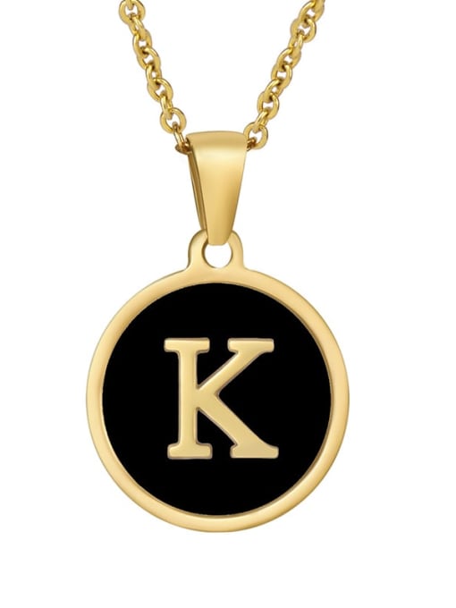 Golden K Titanium Steel Enamel Letter Minimalist  Round Pendant Necklace