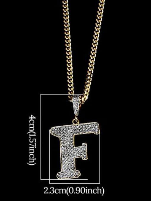 F 24in 60cmT20B06 Brass Cubic Zirconia Letter Hip Hop Initials Necklace