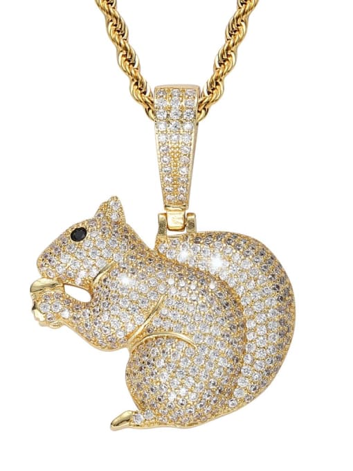 Gold+ stainless steel twist chain Brass Cubic Zirconia squirrel Hip Hop Necklace