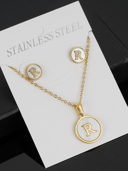 R Set Stainless steel Minimalist Shell  Letter Earring and Necklace Set