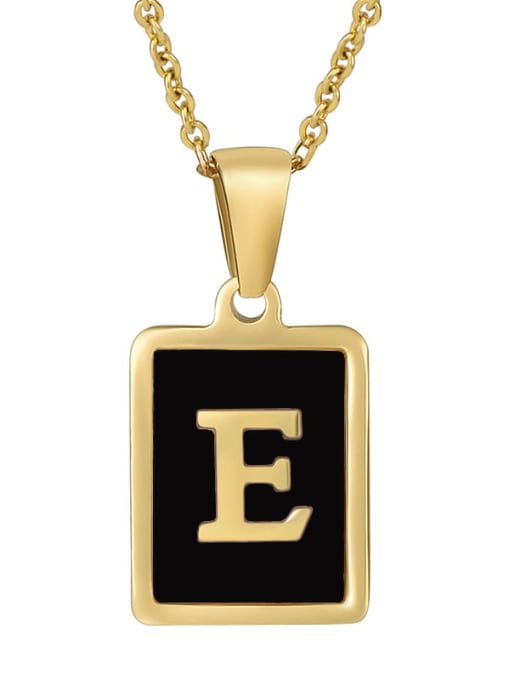 E Stainless steel Enamel Letter Minimalist Square Pendant Necklace