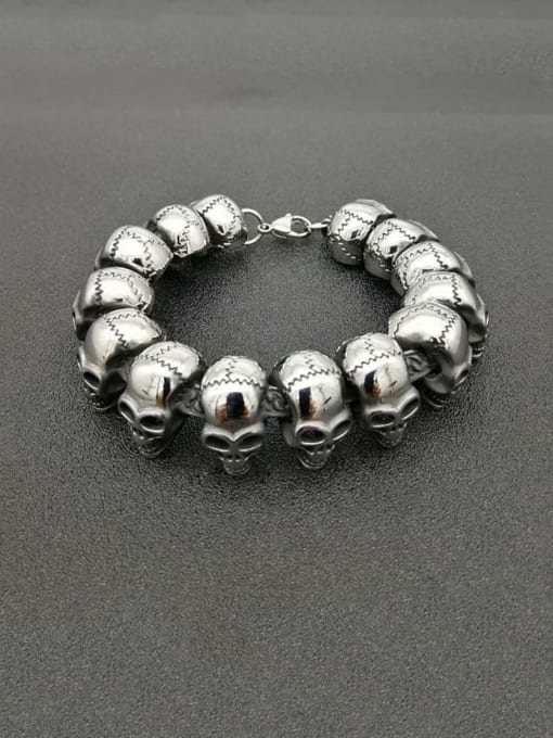 Steel color 21.5cm Titanium Steel Skull Hip Hop Bracelet For Men