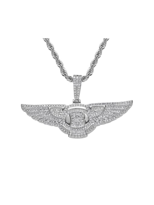 steel color+ Chain Brass Cubic Zirconia Wing Hip Hop Necklace