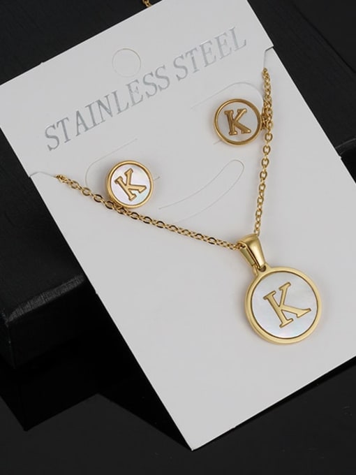 K Set Stainless steel Minimalist Shell  Letter Earring and Necklace Set
