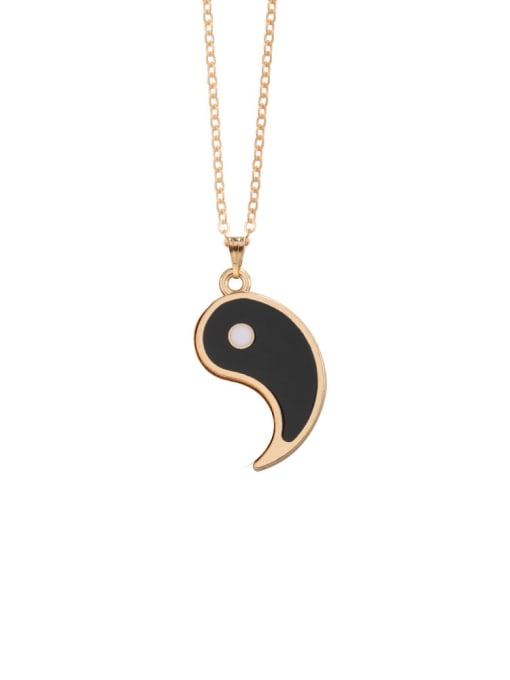Gold right black Titanium Steel Round  Yin And Yang Gossip Necklace