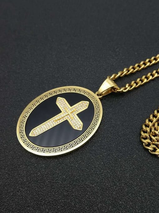 HI HOP Titanium Rhinestone Religious Vintage Cross Pendant Necklace For Men 3