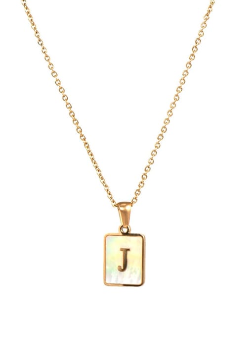 Square Gold White J Titanium Steel Shell  Minimalist Square Letter  Pendant Necklace