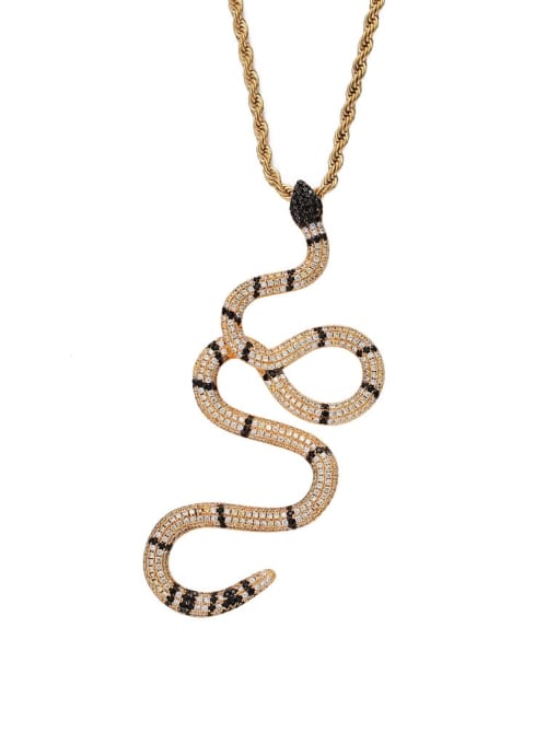 White Golden Snake+ Chain Brass Cubic Zirconia Snake Hip Hop Necklace