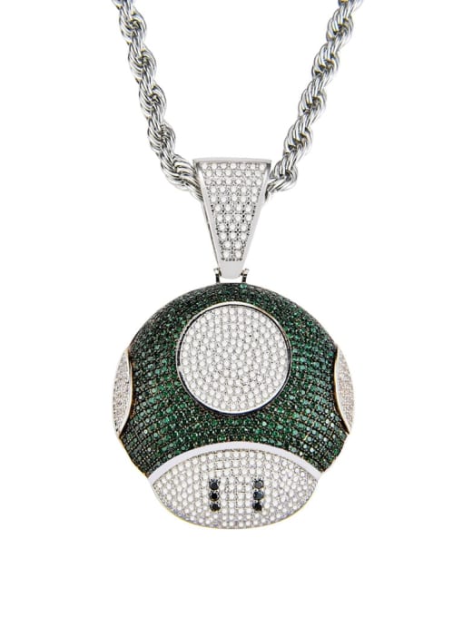 Green (including chain) Brass Cubic Zirconia Round Hip Hop Necklace